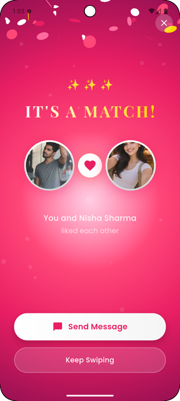 Flingo local girls dating app - It's a Match screen